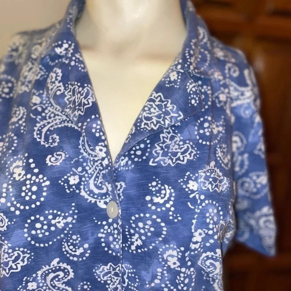 LAUREN RALH LAUREN 100% SOFT COTTON S/S. BUTTON DOWN BLUE/WHITE SLEEP TOP L - Picture 11 of 13